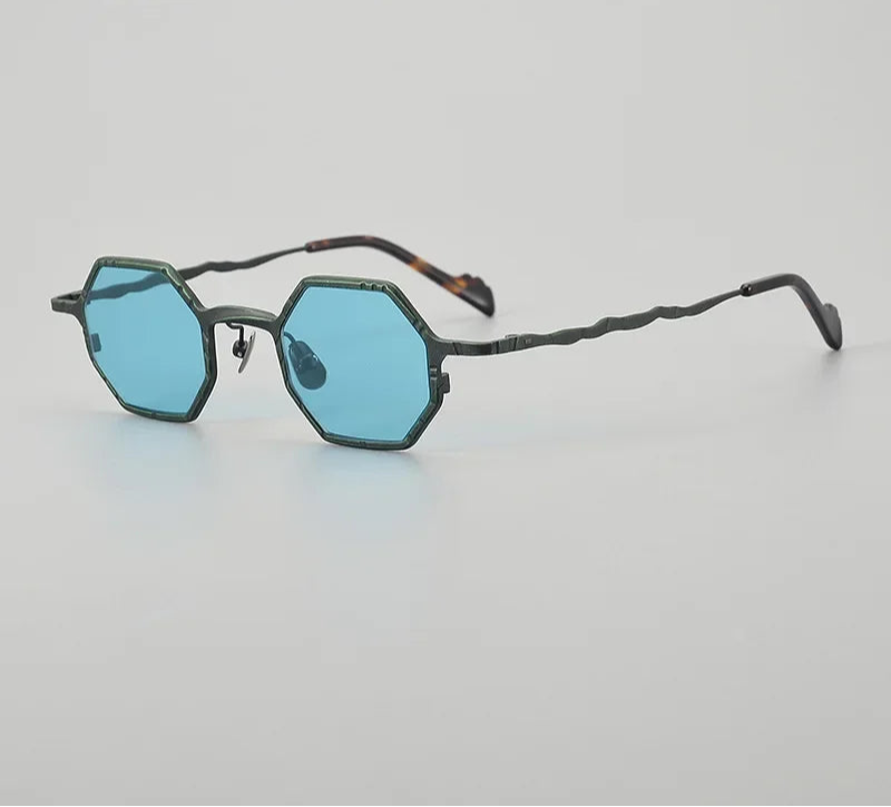 RBB Black Steampunk Retro Polygonal Pure Titanium Sunglasses – UV400 Protection for Men & Women