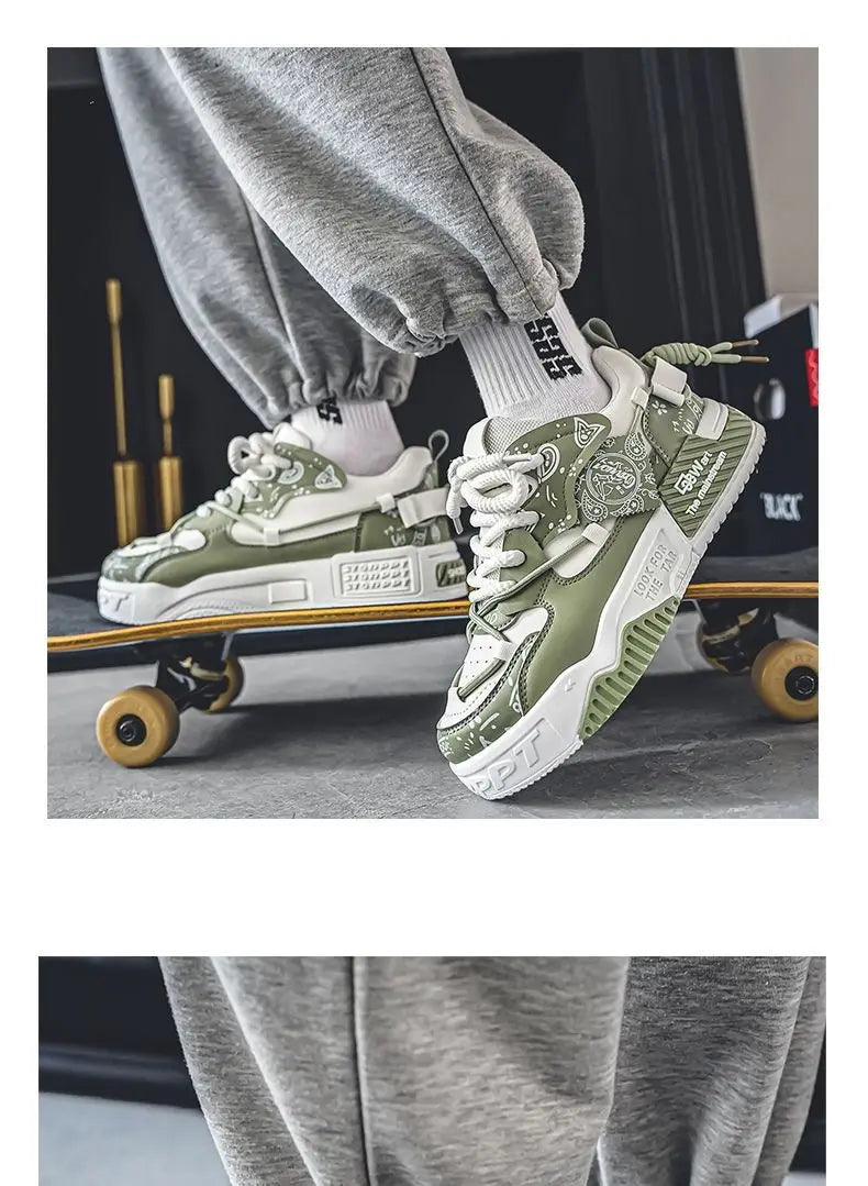 Men’s 2025 Platform Sneakers – Trendy Graffiti Skateboard Lace-Up, Soft Sole, Non-Slip Outdoor Sports Shoes