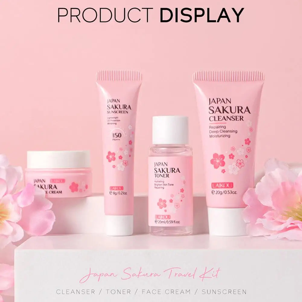 Sakura Skin Care Set – Cleanser, Serum, Toner, Sunscreen & Cream for Women