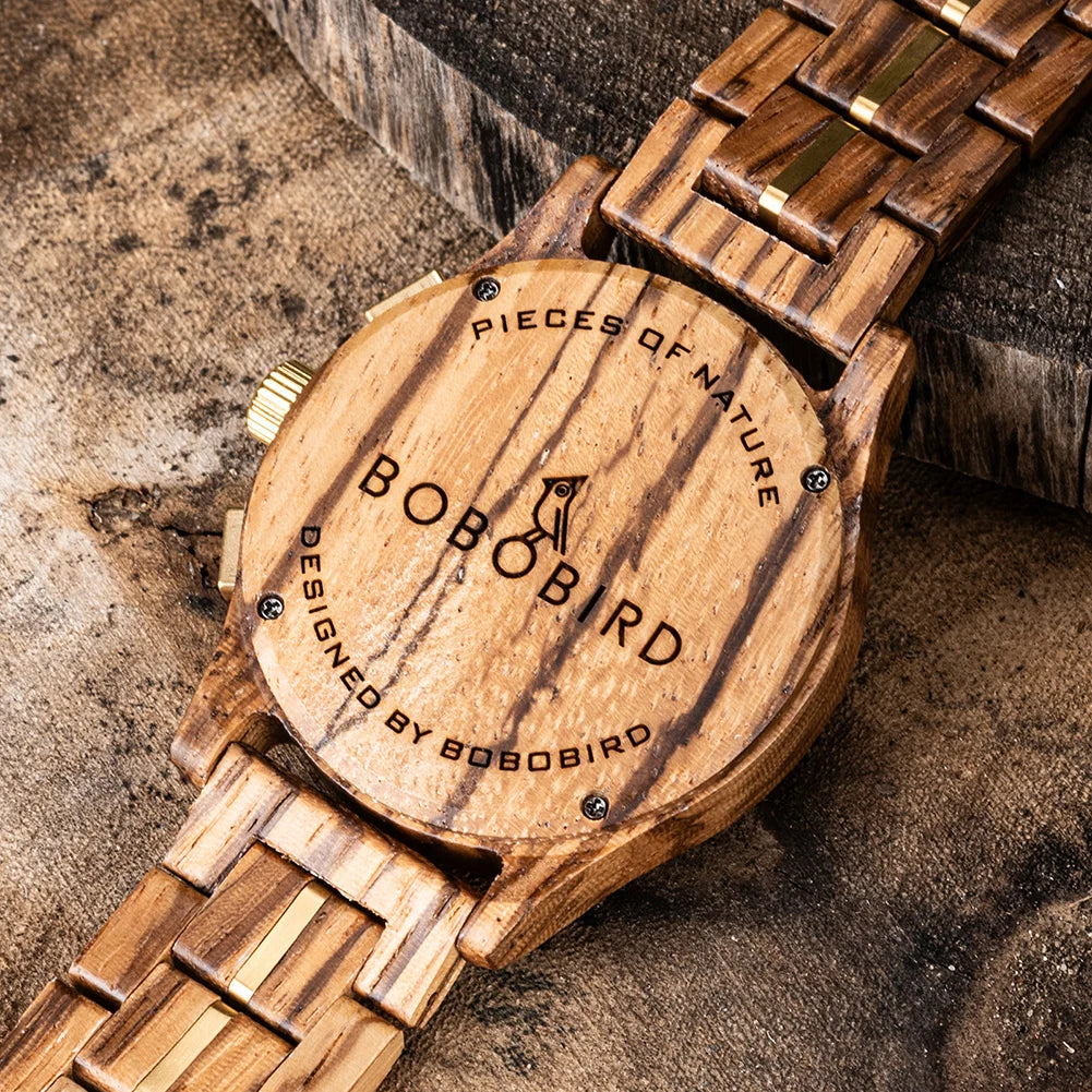 RBB Wooden Chronograph Watch for Men – Luminous Hands, Natural Wood Design, Anniversary Gift