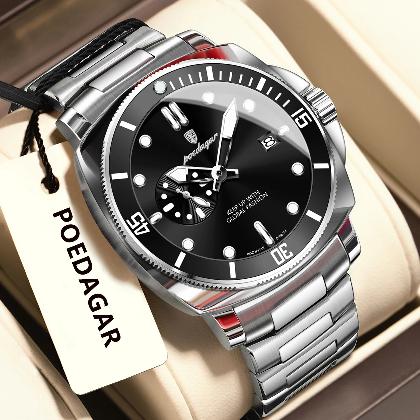 RBB Luxury Men's Quartz Watch – Stainless Steel, Waterproof, Luminous, Date Display, Business Style