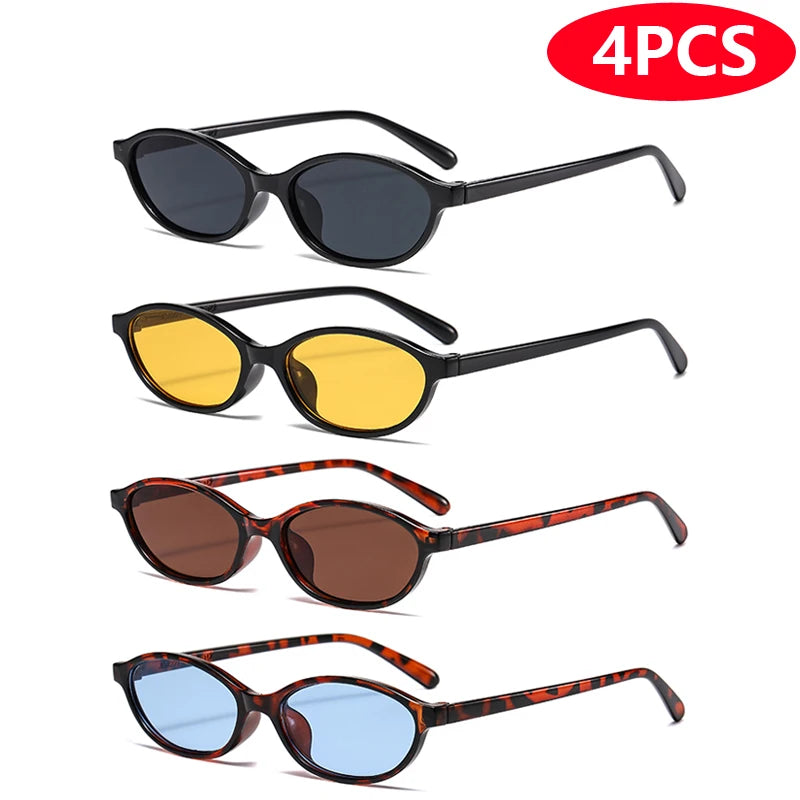 RBB Retro Elliptical Sunglasses Set – 4pcs/6pcs | Unisex Small Frame Fashion Eyewear