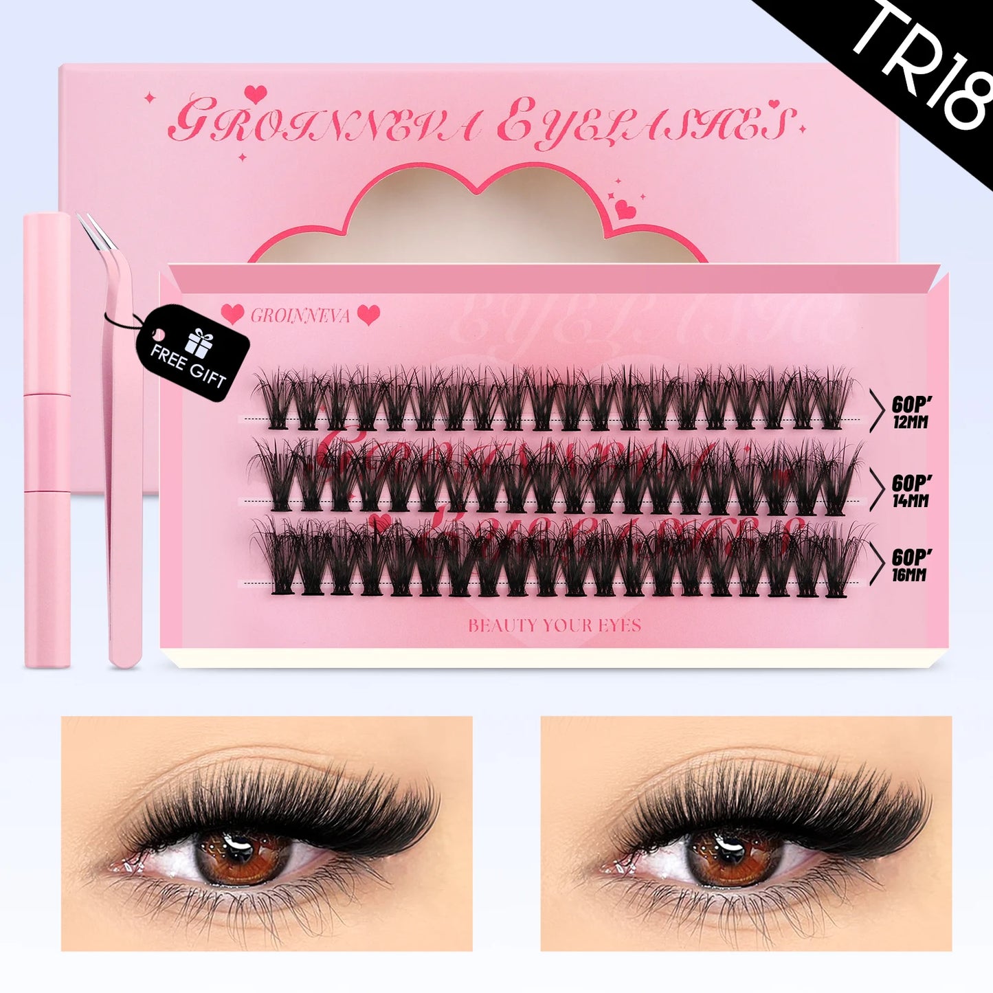 DIY Lash Clusters Set – Mixed Fluffy Individual Extensions with Lash Bond & Seal Kit