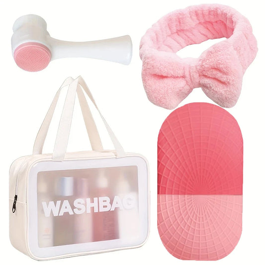 4-Piece Skincare Gift Set – Ice Roller, Headband, Brush & Makeup Bag