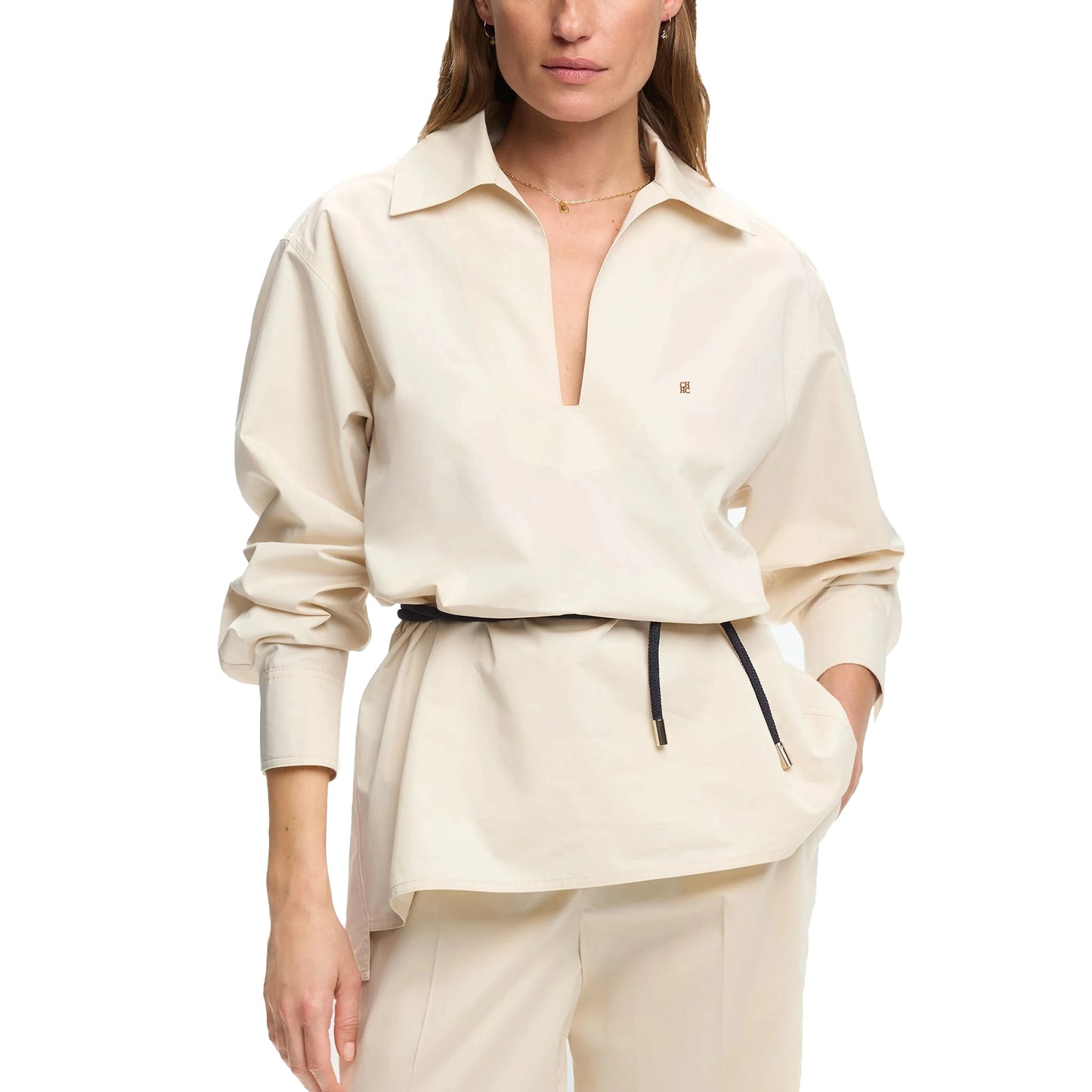 RBB Women's Elegant V-Neck Blouse – Solid Long Sleeve Office Tunic Top