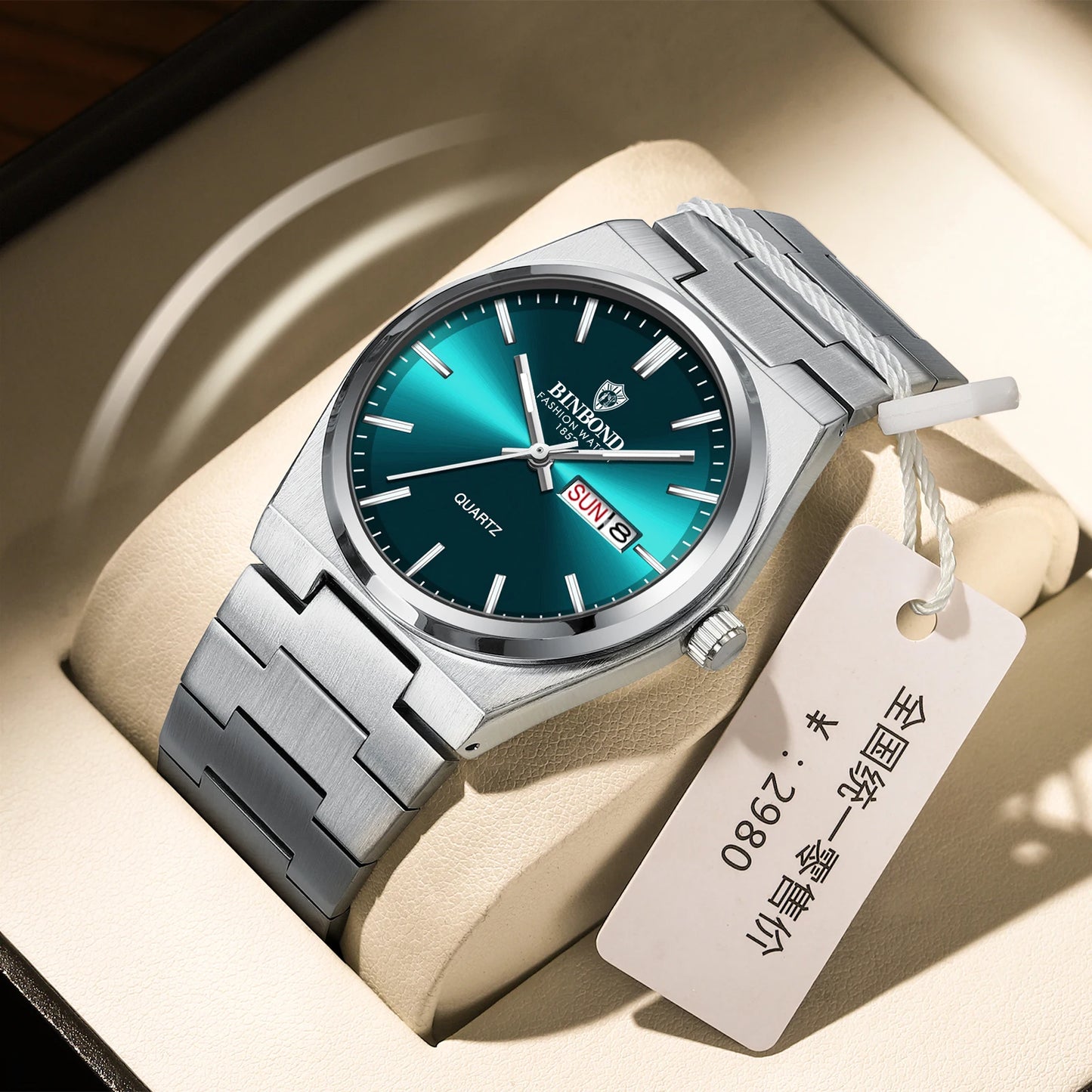 RBB Luxury Men's Quartz Watch – Waterproof Stainless Steel Sport Wristwatch with Date & Luminous Display + Gift Box