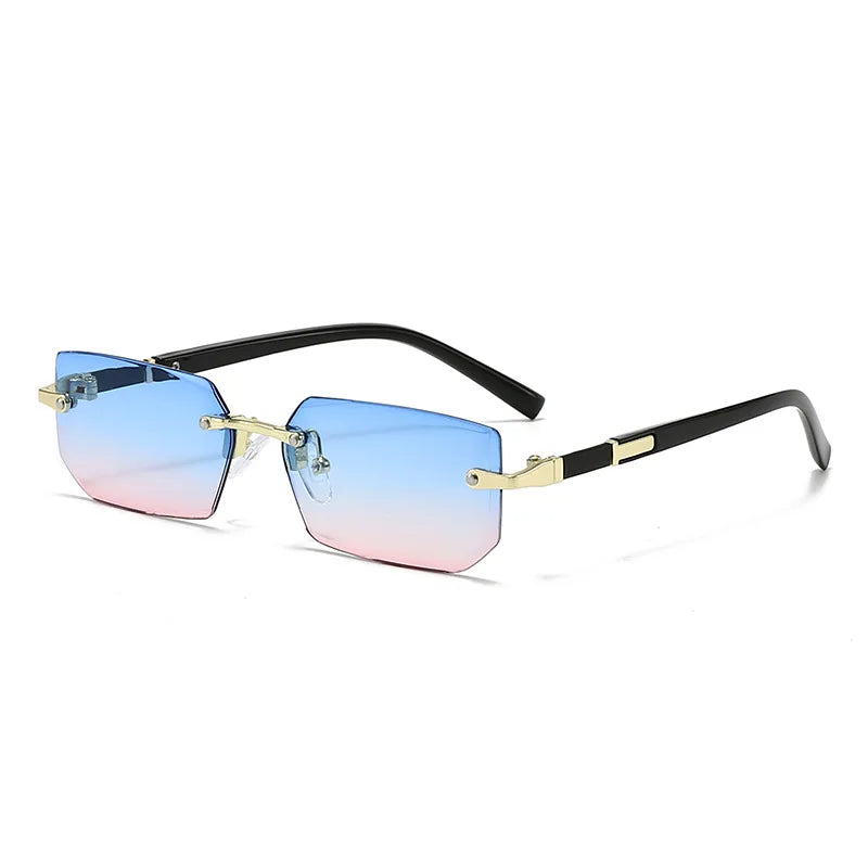 RBB Rimless Rectangle Sunglasses – Small Square Unisex Summer Travel Shades