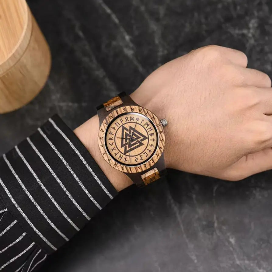 RBB Viking Wooden Wristwatch for Men – Vintage Style with Quartz Movement | Customizable