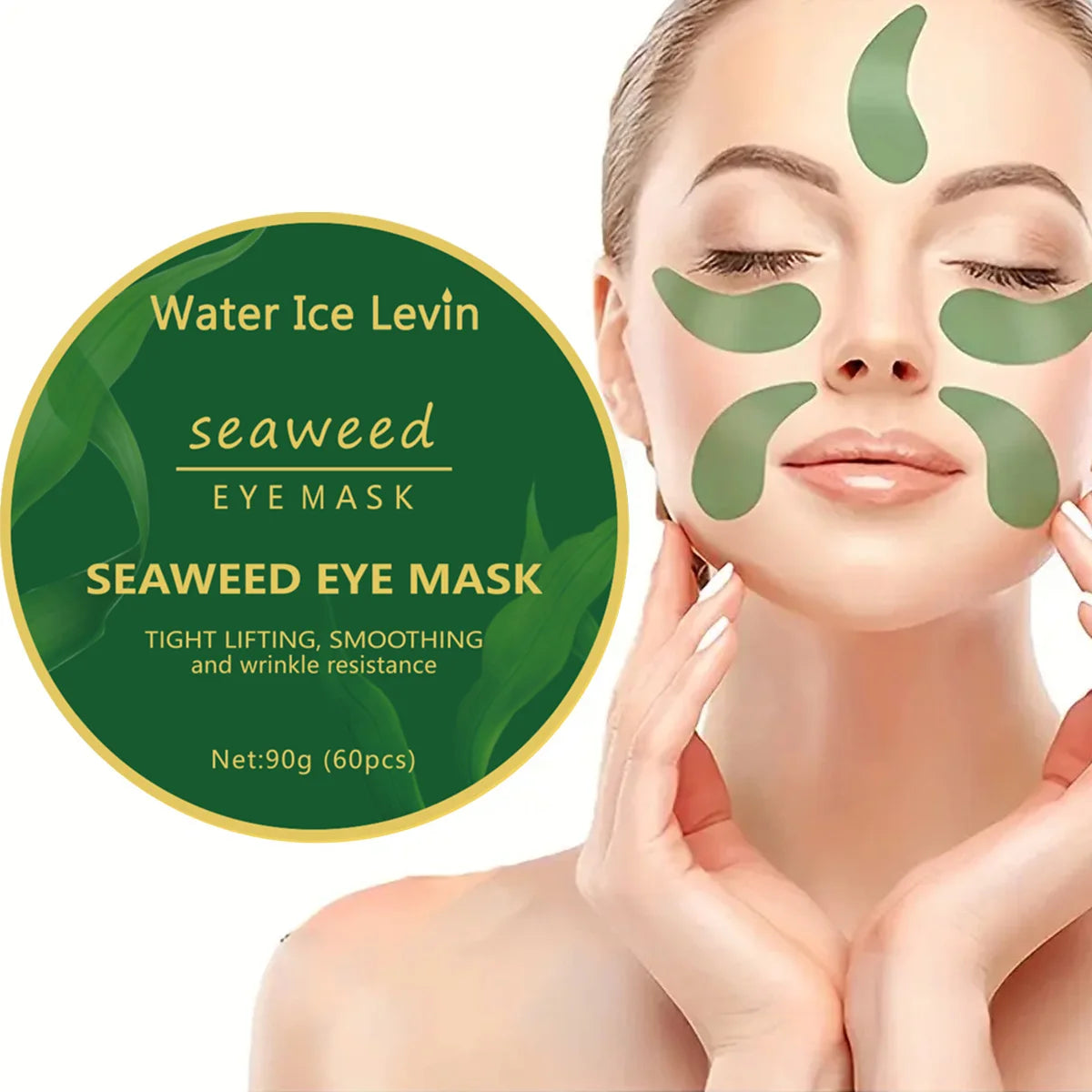 60pcs Seaweed Hyaluronic Acid Eye Masks – Dark Circle Removal & Collagen Eye Patches