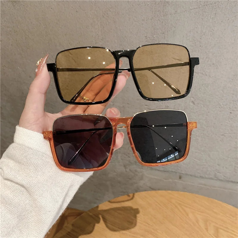 RBB 2024 Vintage Women's Fashion Sunglasses – Luxury Metal Square Frame with UV400 Pink Gradient Lenses