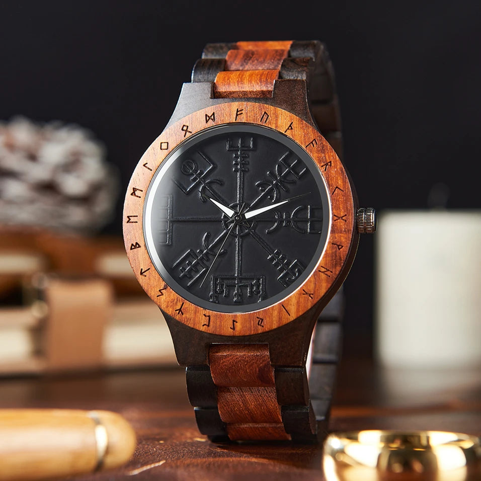 RBB Viking Wooden Wristwatch for Men – Vintage Style with Quartz Movement | Customizable