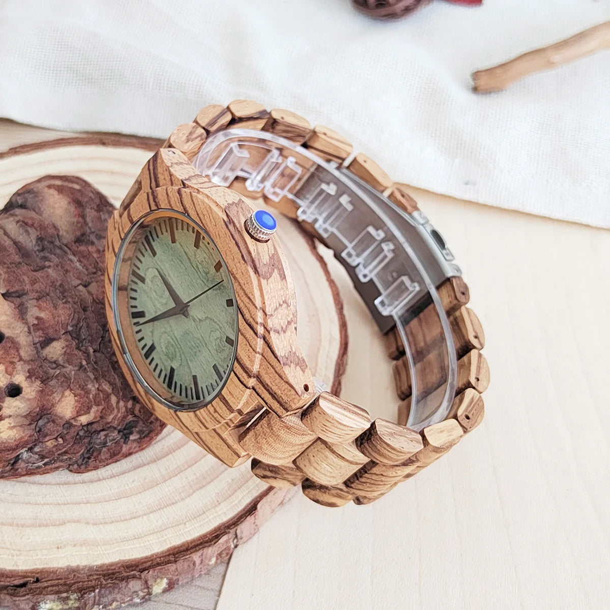 RBB Personalized Wooden Quartz Watch – Unisex Leather Strap, Custom Engraving, Gift-Ready