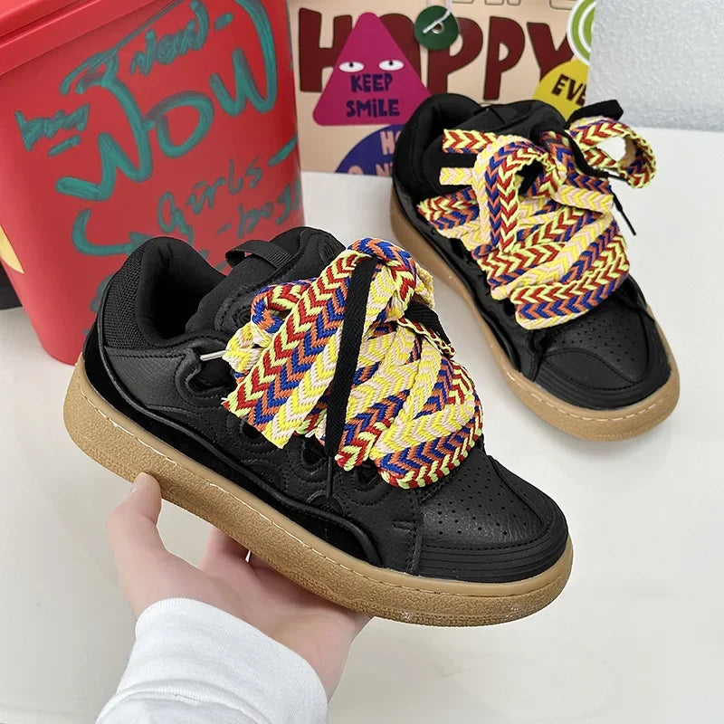 2025 Unisex Thick-Soled Dad Sneakers – Casual Lace-Up Skateboard Shoes, Mixed Colors