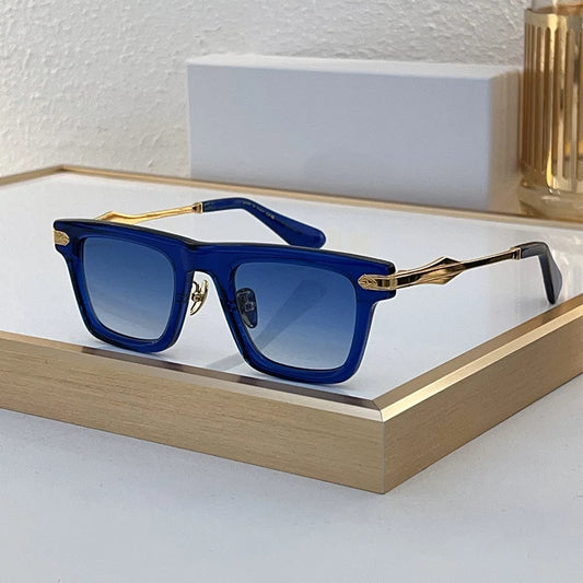 RBB Vintage Square Sunglasses – Handmade Alloy & Acetate Frame, UV400 Deep Blue Lenses, Unisex Designer Shades
