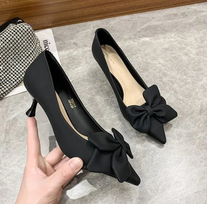 RBB With Heel Sexy Shoes for Women Moccasins Black Y2K Vacation Summer 2025 Chic and Elegant High Quality Slip-On Pumps - Size 39