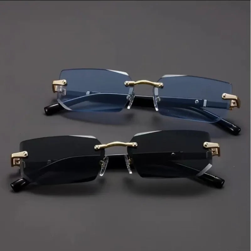 RBB Rimless Rectangle Sunglasses – Small Square Unisex Summer Travel Shades