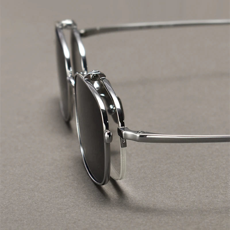 RBB Vintage Titanium Square Glasses Frame with Flip-Up Sunglasses – Semi Rimless Eyewear for Men & Women