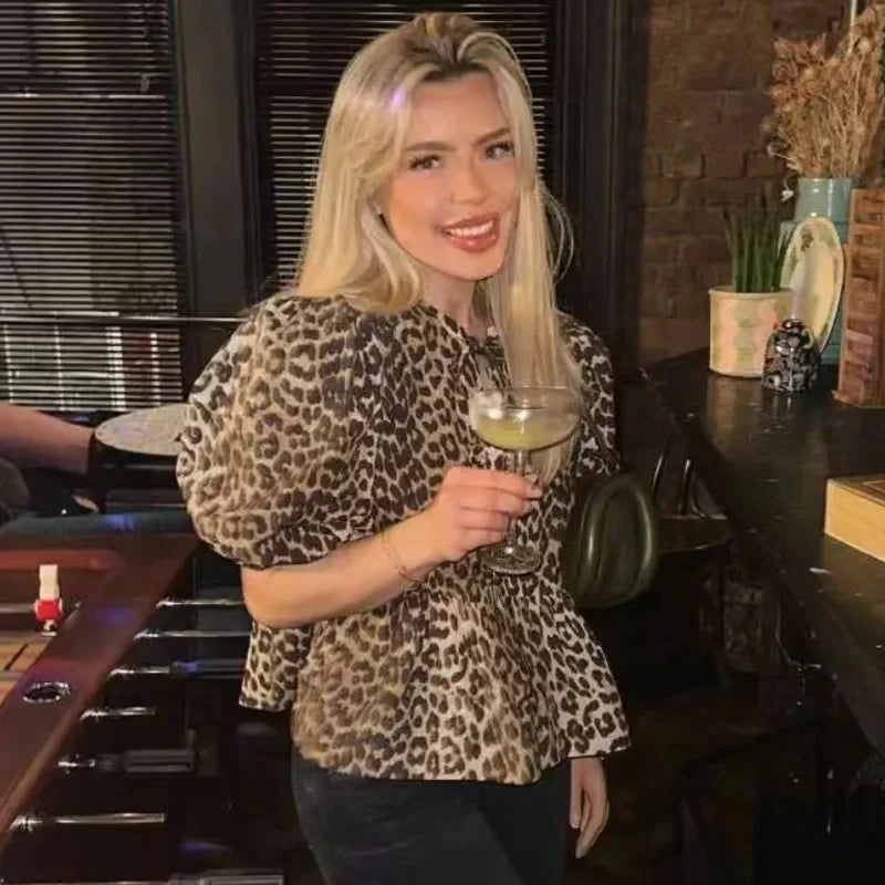 RBB Women's Ruffle Puff Sleeve Blouse – Ruched Crop Top Shirt (White & Black)