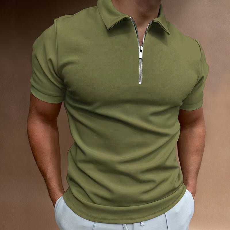 RBB Men’s Summer Solid Color Polo Shirt – Casual Short Sleeve Zipper Collar Streetwear Top