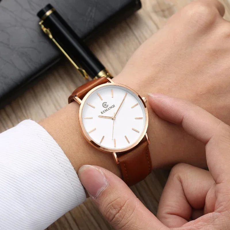 RBB Ultra-Thin Men's Quartz Watch – Minimalist Design, Leather Strap, Business Casual Style