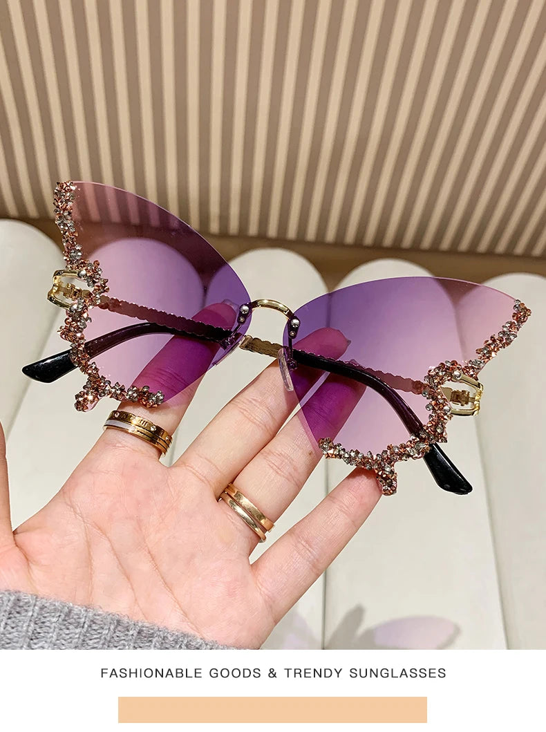 RBB Y2K Oversized Butterfly Sunglasses for Women – Diamond Edge Design, Fashion Street Style