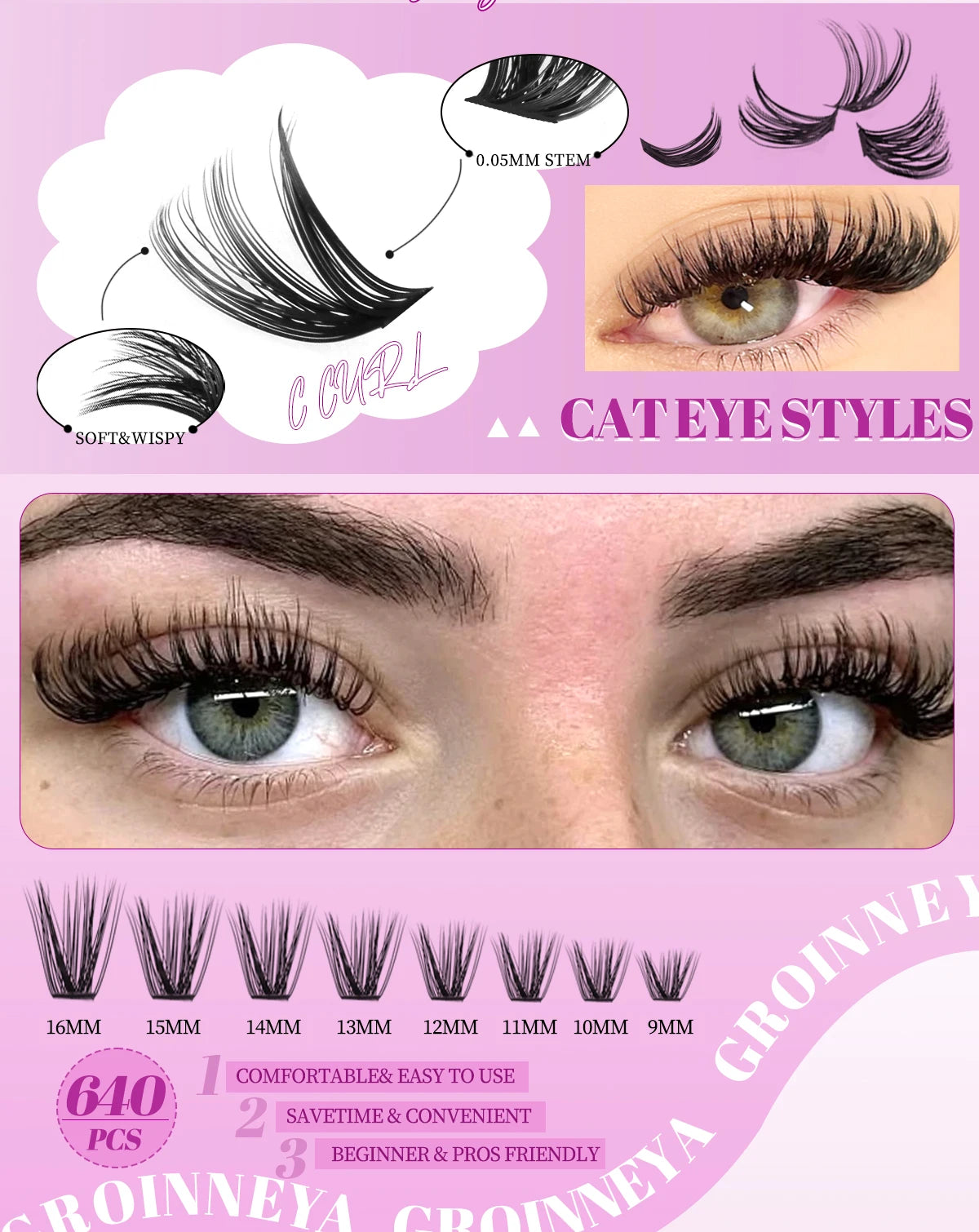 DIY Lash Clusters Set – Mixed Fluffy Individual Extensions with Lash Bond & Seal Kit