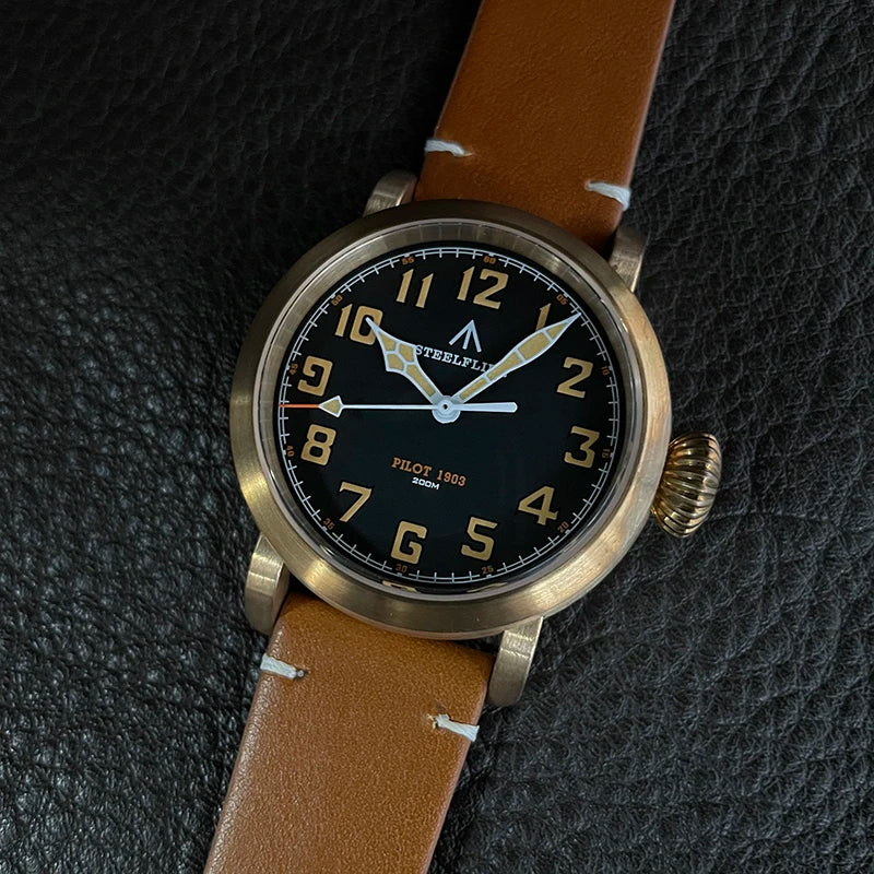 RBB 40mm Men's Bronze Pilot Quartz Wristwatch – 20ATM Waterproof, Luminous, Sapphire