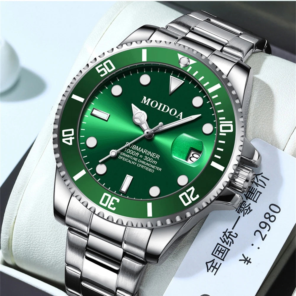 RBB Men's Luxury Sports Watch – Green Dial, Hollow Design, 2024 Quartz Steel Wristwatch