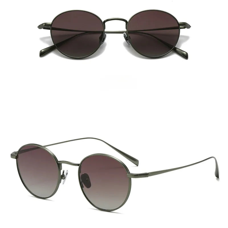 RBB Pure Titanium Retro Round Polarized Sunglasses | UV400 Gradient Brown for Men & Women