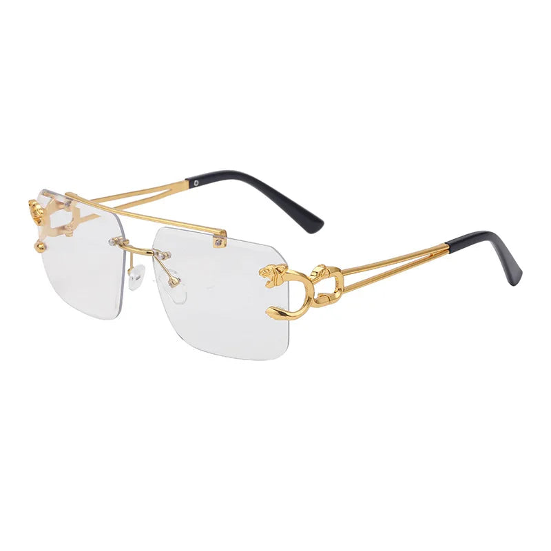 RBB 90168 Women's Fashion Metal Leopard Rimless Sunglasses – Gradient Ocean Film UV400 Double Bridge Design