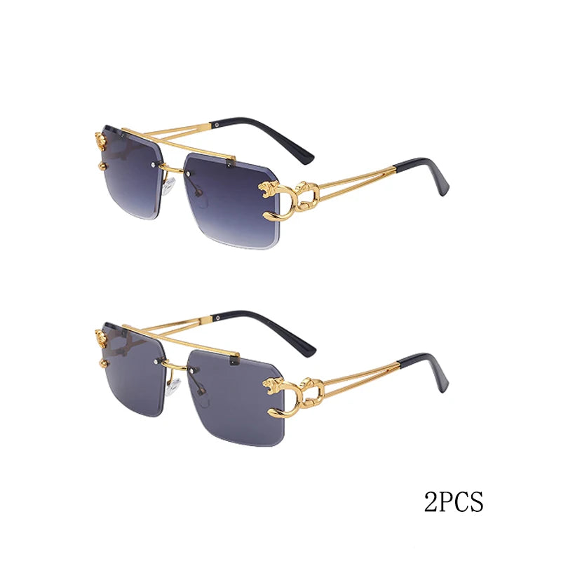 RBB 90168 Women's Fashion Metal Leopard Rimless Sunglasses – Gradient Ocean Film UV400 Double Bridge Design