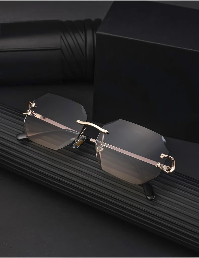 RBB Luxury Rimless Sunglasses – Unisex Stylish Metal Frame Vintage UV400 Mirror Shades