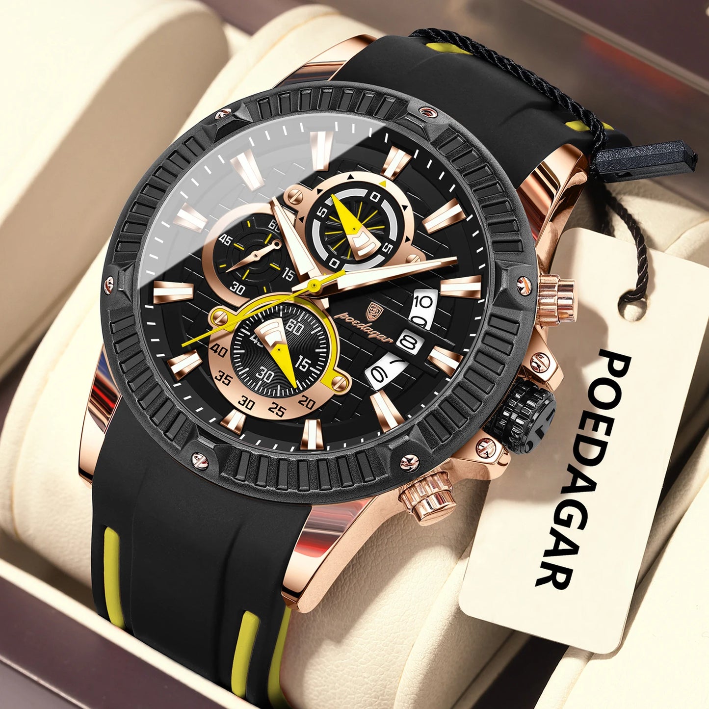RBB  Men's Sport Chronograph Watch – Silicone Strap, Waterproof, Luminous, Date Display