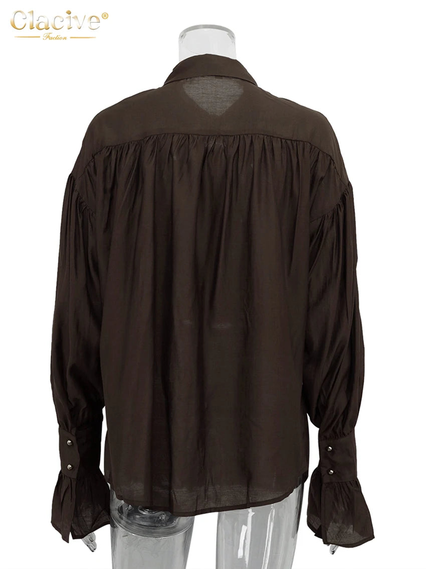 RBB Women's Elegant Pink Office Blouse – Long Sleeve Lapel Classic Shirt Top