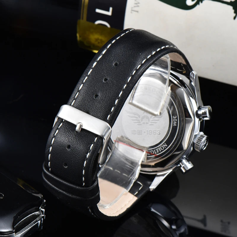 RBB Men's 42mm Pilot Chronograph Quartz Watch – Panda Dial, Military Luminous Vintage Style