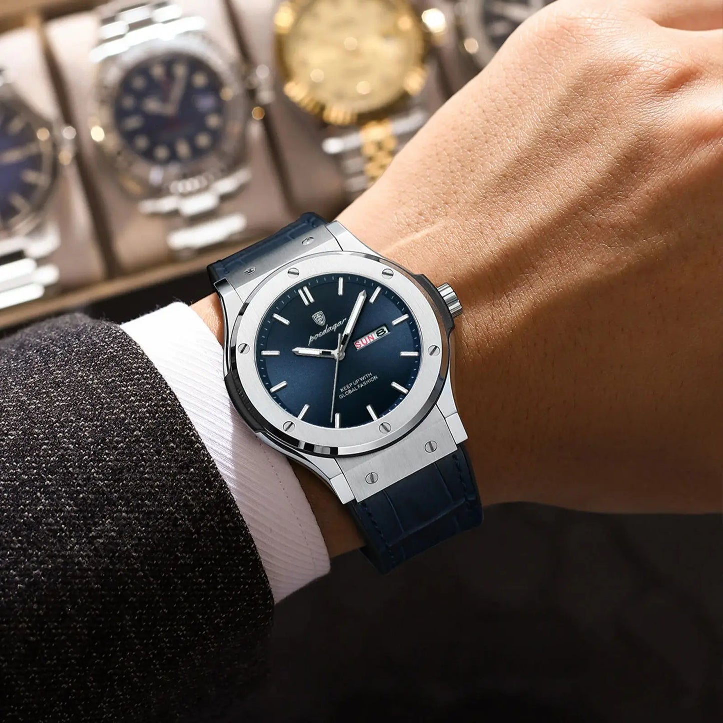 RBB Luxury Business Men’s Quartz Watch – Waterproof, Luminous, Date & Week Display, Silicone Strap