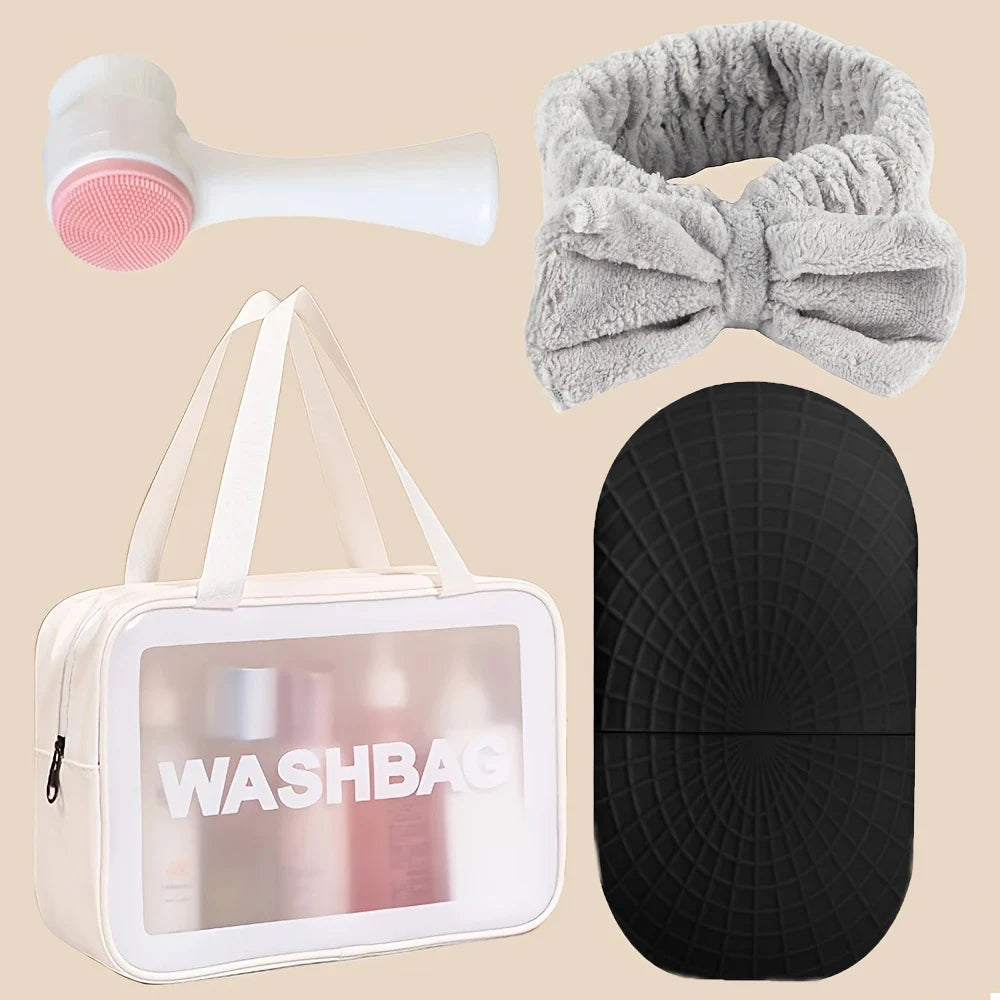 4-Piece Skincare Gift Set – Ice Roller, Headband, Brush & Makeup Bag