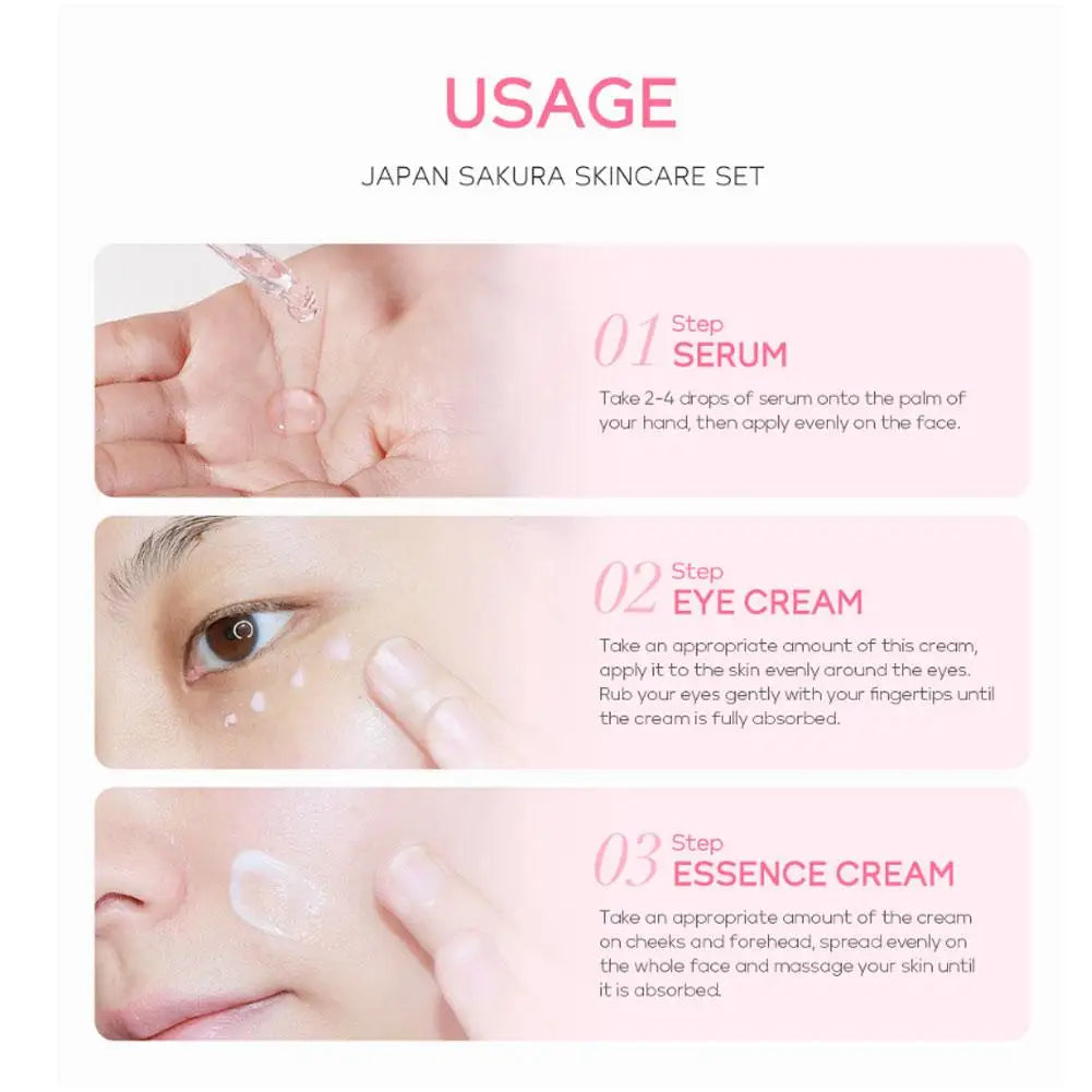 Sakura Skincare Set – 3/5-Piece Face Care Kit with Toner, Serum, Cream & More