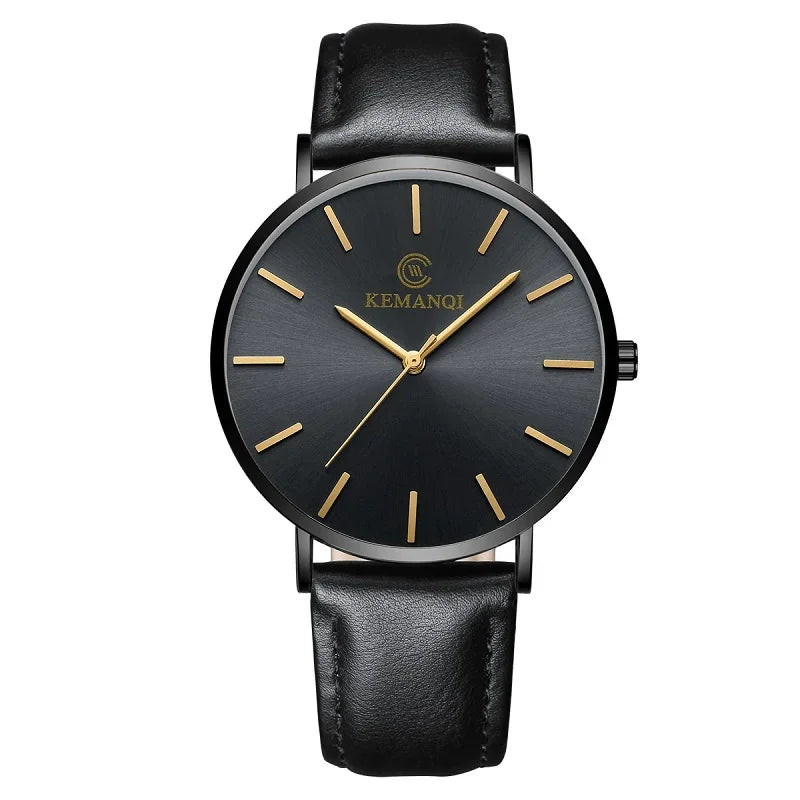 RBB Ultra-Thin Men's Quartz Watch – Minimalist Design, Leather Strap, Business Casual Style