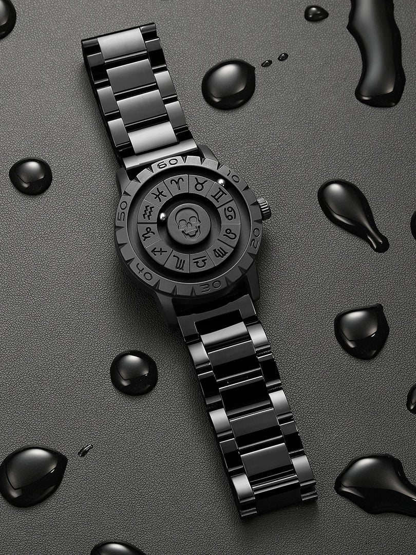 RBB New Men’s Black Stainless Steel Quartz Wristwatch – Magnetic Bead Pointer, Conceptual Dial, Casual Style