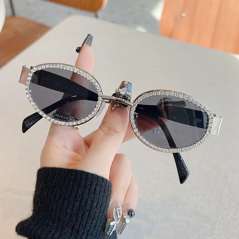 RBB Y2K Oval Drill Sunglasses for Women | Fashion Metal Frame | RBB European INS Style Shades