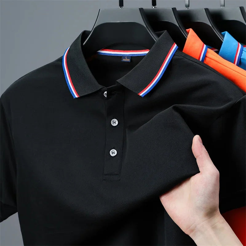 RBB 2025 Men’s Casual Solid Color Polo Shirt – Short Sleeve, Summer Fashionable & Comfortable Versatile Top