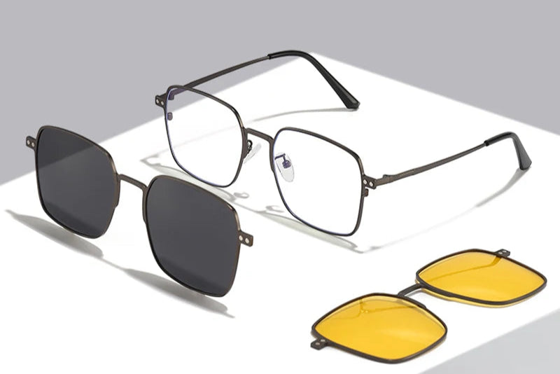 RBB 3-in-1 Magnetic Clip-On Glasses – Titanium Frame Polarized UV400 Eyewear for Men & Women