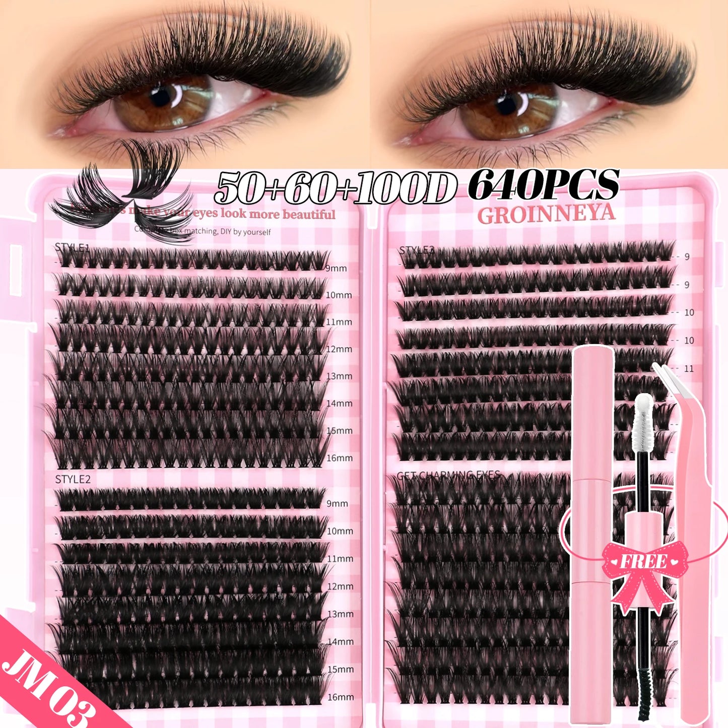DIY Lash Clusters Set – Mixed Fluffy Individual Extensions with Lash Bond & Seal Kit