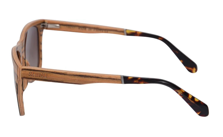 RBB Polarized Wood Frame Sunglasses – Unisex Square Ebony Shades for Biking & Outdoor Wear