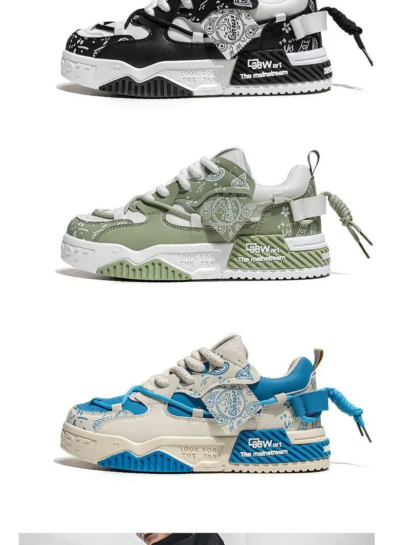 Men’s 2025 Platform Sneakers – Trendy Graffiti Skateboard Lace-Up, Soft Sole, Non-Slip Outdoor Sports Shoes