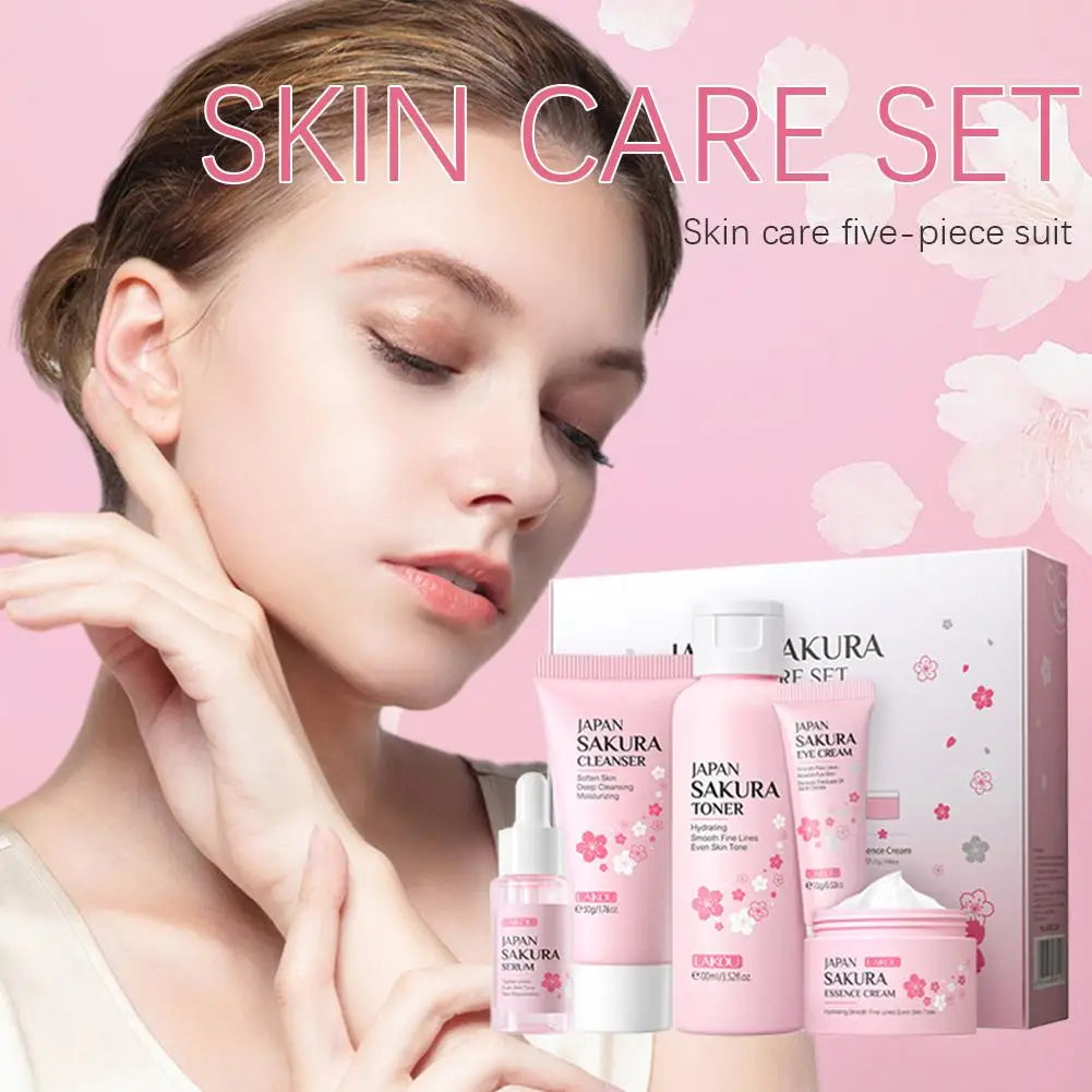 Sakura Skincare Set – 3/5-Piece Face Care Kit with Toner, Serum, Cream & More