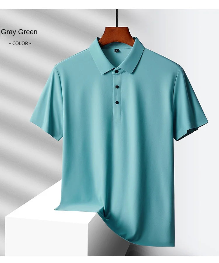 Men's Summer Quick-Dry Ice Silk Short Sleeve T-Shirt — Lightweight Nylon Fabric, Middle-Aged Casual Dad Tee