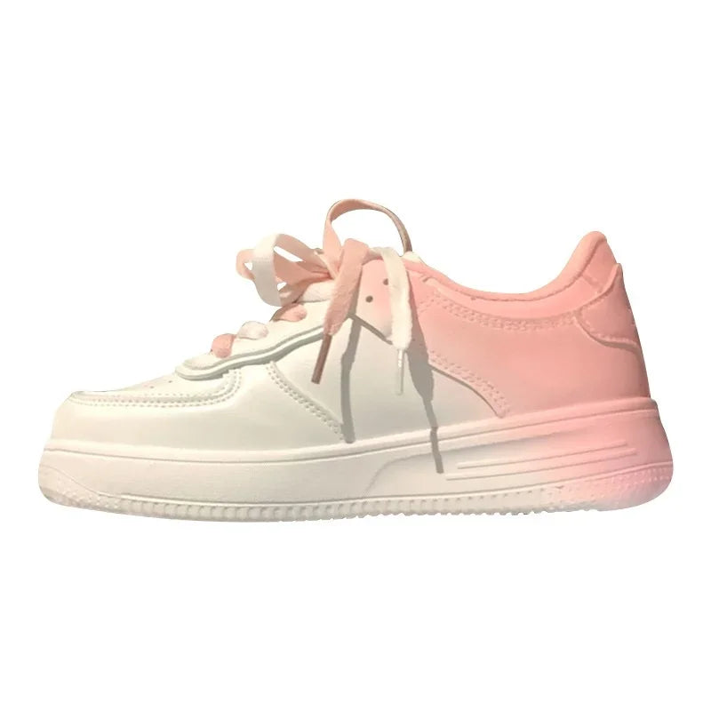 Women’s Casual White Flat Shoes – Spring & Summer 2023, Lightweight Lace-Up Board Sneakers for Students