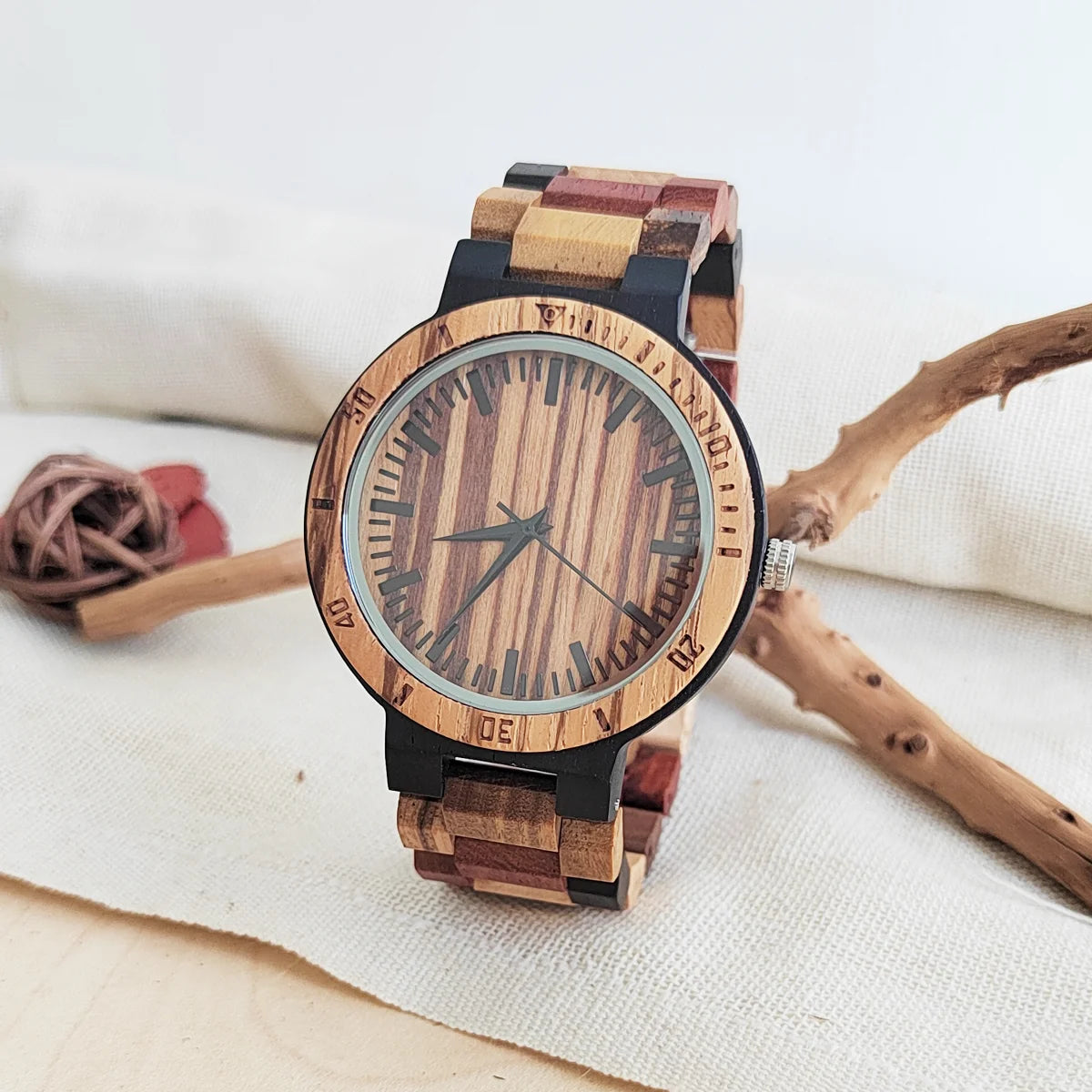 RBB Personalized Wooden Quartz Watch – Unisex Leather Strap, Custom Engraving, Gift-Ready